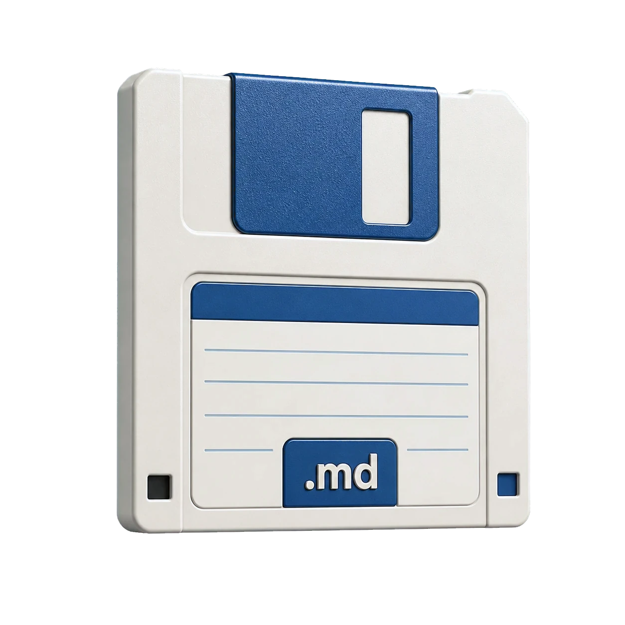 Three-dimensional floppy disk labeled .md